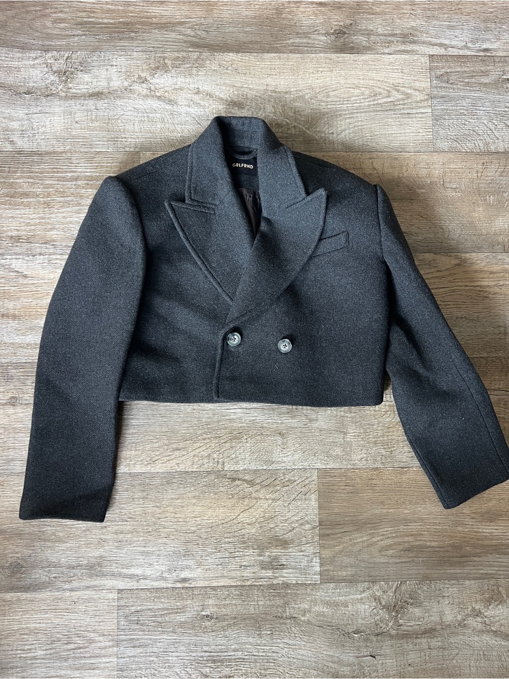 GRLFRND x Emily Jemma The Short Coat in Dark Grey from REVOLVE - Picture 6 of 12
